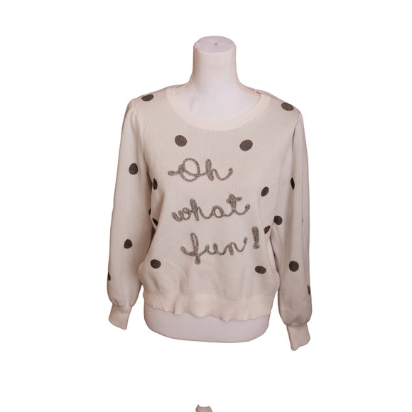 No Comment chunky white silver sweater polka-dot OH WHAT FUN sz large - Picture 1 of 6
